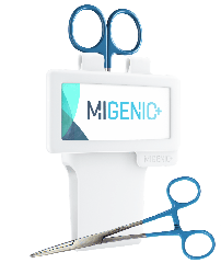 Migenic 6 cm White + name tag + scissors, forceps